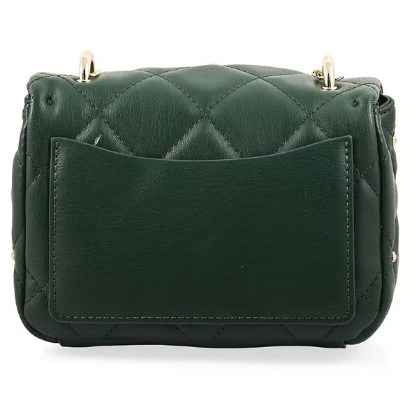 Badgley Mischka ✦ Green Quilted Pearl Crossbody Bag ✦ Vegan Leather Studded Flap - Picture 2 of 8